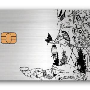 Tarjeta de pago metálica aldea oculta entre la lluvia H