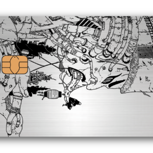 Tarjeta de pago metálica aldea oculta entre la lluvia